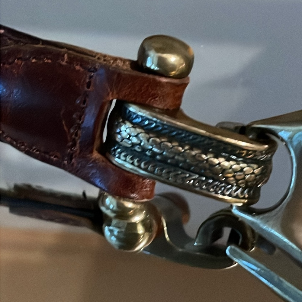 Unique Brass and Brown Leather Belt Adjustable - Picture 6 of 7